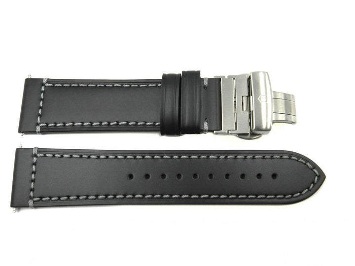 Genuine Swiss Army AirBoss Black Smooth Leather 23mm Watch Strap image