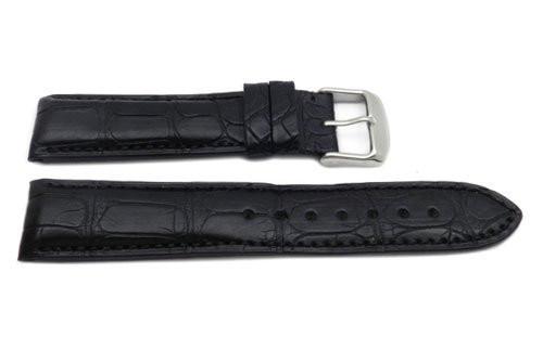 Hadley Roma Mens' Collection Black Genuine Alligator Hypo Allergenic Watch Band