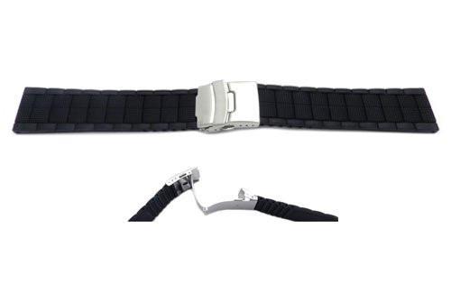 Black Silicone Link Style Tri-fold Clasp Watch Band