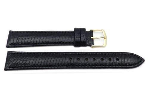 Hadley Roma Mens' Black Lizard Grain Long Light Padding Watch Strap