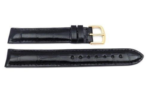 Hadley Roma Genuine Shiny Alligator Cartier Style Black Watch Band