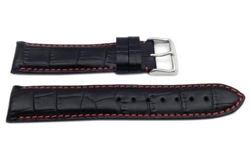 Hadley Roma Black with Red Stitching Heavy Pad Alligator Grain Watch Strap