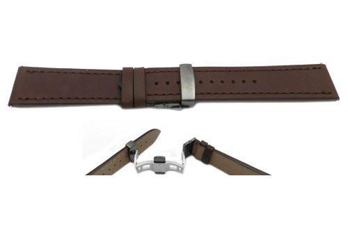 Swiss Army Genuine Brown Leather Infantry Vintage Butterfly Clasp 23mm Watch Band