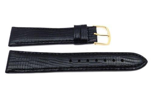 Genuine Leather Lizard Grain Black Semi-Gloss Watch Strap