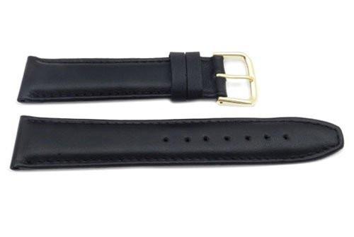 Genuine Smooth Leather Matte Tapered Edge Black Watch Strap