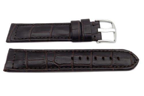 Genuine Leather Long Alligator Grain Brown Matte Watch Band