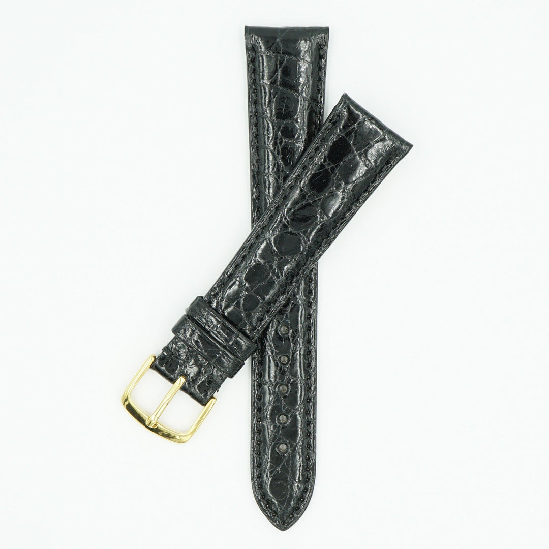 Caiman Padded Black Crocodile Leather Watch Strap image