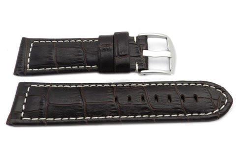 Genuine Leather Alligator Grain Brown Matte White Stitching Watch Band