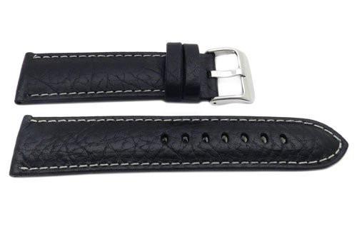 Hadley Roma Genuine Leather Black Cut Edge Sport Wide Watch Strap