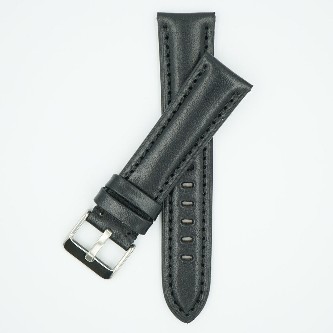 The Collection Polished Italian Leather Watch Strap - Black image