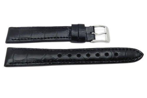 Genuine Swiss Army Black Textured Leather Crocodile Grain 16mm Officer's Dress Watch Strap