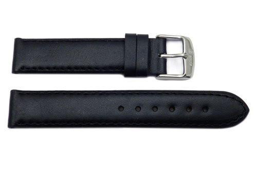 Waterproof Black Smooth Flat Sport Leather Watch Strap