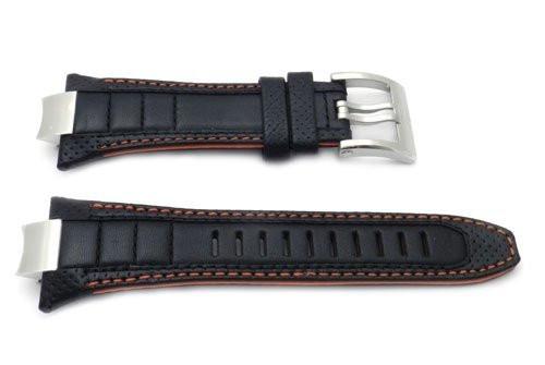 Seiko Sportura Black Leather Orange Stitching and Lining 32mm Watch Strap