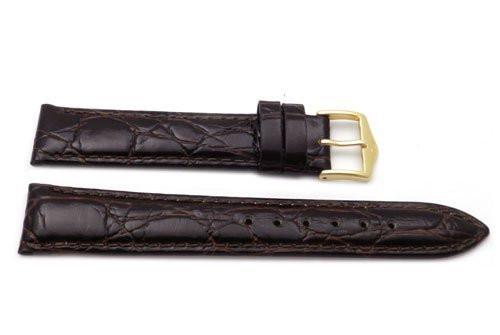 Genuine Textured Leather Crocodile Grain Anti-Allergic Dark Brown Glossy Watch Strap