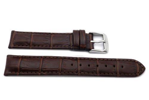 Genuine Textured Leather Alligator Grain Anti-Allergic Brown Watch Band