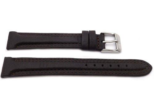 Genuine Textured Leather Anti-Allergic Dark Brown Double Stitched Extra Long Watch Strap