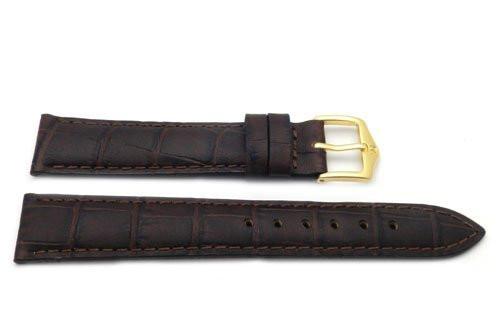 Genuine Textured Leather Alligator Grain Anti-Allergic Dark Brown Watch Strap