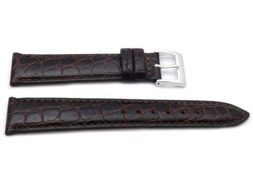 Genuine Textured Leather Crocodile Grain Anti-Allergic Brown Watch Band