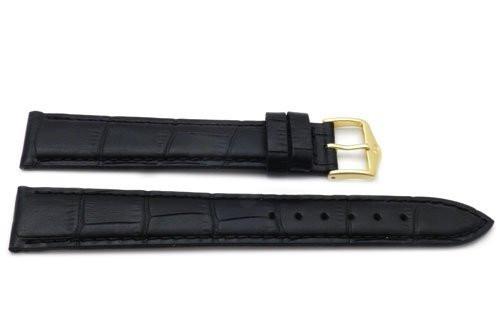 Genuine Textured Leather Alligator Grain Anti-Allergic Extra Long Black Watch Strap