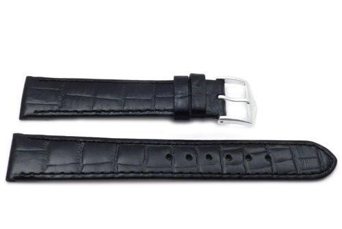 Genuine Textured Leather Alligator Grain Anti-Allergic Glossy Black Watch Strap