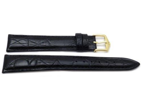 Genuine Textured Leather Crocodile Grain Anti-Allergic Glossy Extra Long Black Watch Band