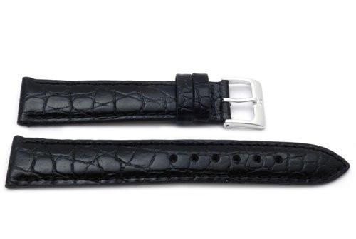 Genuine Textured Leather Alligator Grain Anti-Allergic Black Watch Band