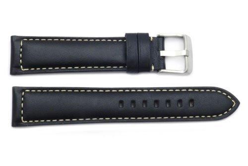 ZRC Genuine Calfskin Smooth Leather White Stitching Watch Strap