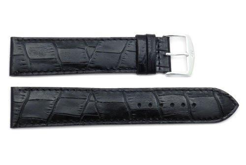 ZRC Genuine Black Leather Alligator Grain Waterproof Anti-Allergic Long Watch Strap