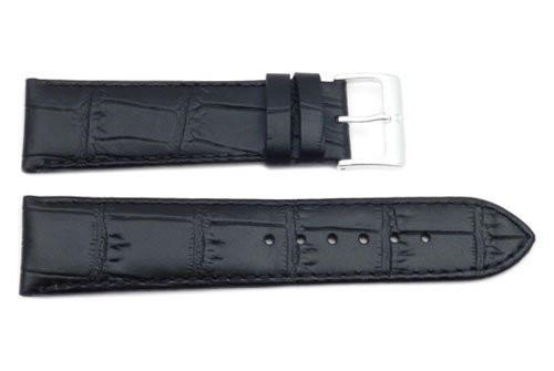 Genuine Textured Leather Crocodile Grain Anti-Allergic Black Watch Strap