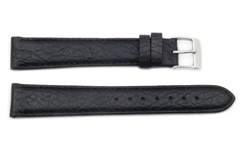 Genuine Textured Leather Black Buffalo Grain Long Watch Strap