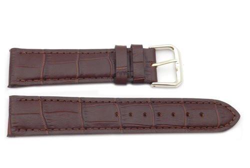 Genuine Textured Leather Square Crocodile Grain Brown Watch Band