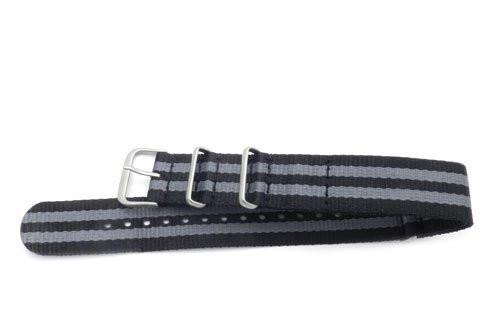 Hadley Roma One Piece Black and Gray Striped Waterproof Nylon 280mm Long Watch Strap