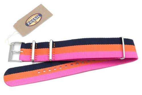 Fossil Pink Orange and Black Striped Long Nylon 18mm Watch Strap