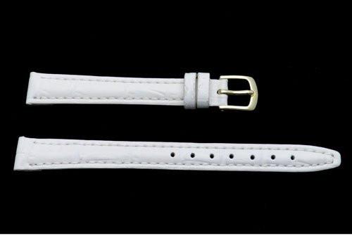 Hadley Roma White Calfskin Alligator Grain Leather Long Watch Band