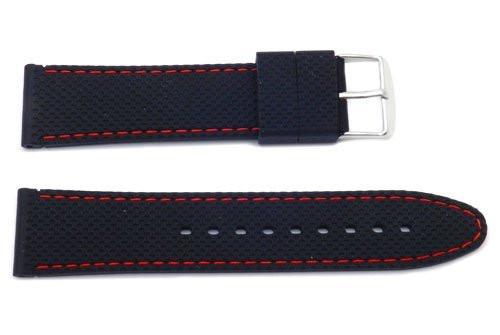 Hadley Roma Black Genuine Silicone Diver 22mm Watch Band With Red Stitching