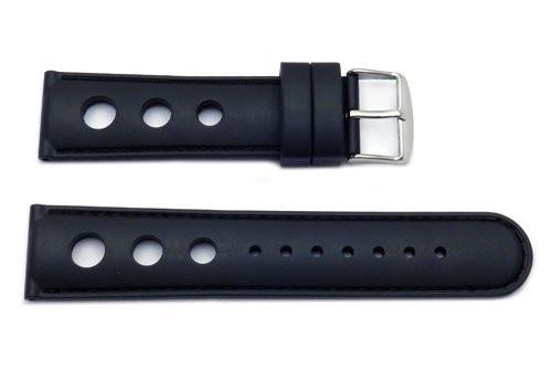 Hadley Roma Black Genuine Rubber Diver Watch Band With Matching Stitching