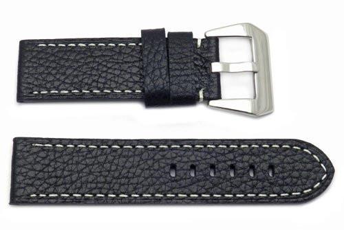 Genuine Textured Leather Heavy Padding Black Panerai Style Watch Band