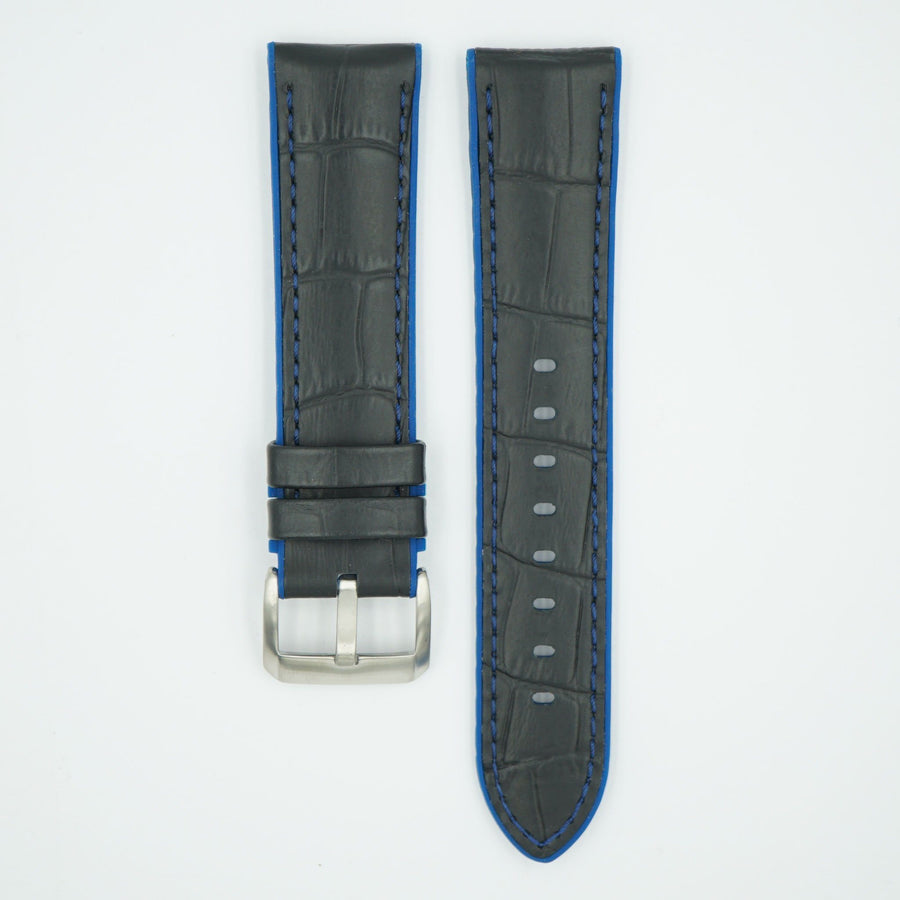 Leather Over Silicone Black/Blue Strap image