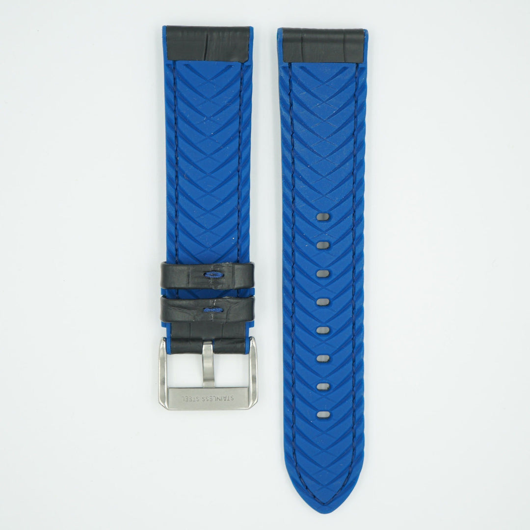 Leather Over Silicone Black/Blue Strap image