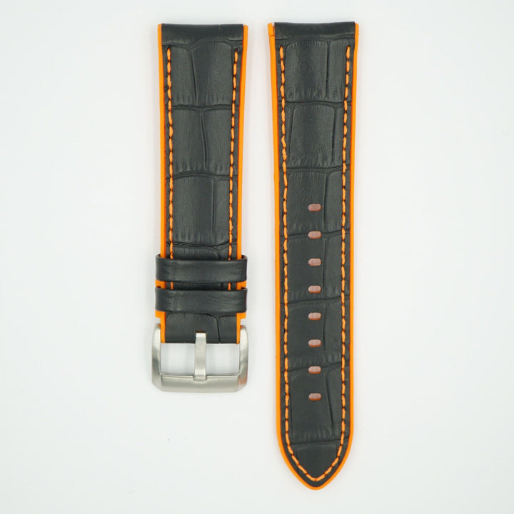 Leather Over Silicone Black/Orange Strap image