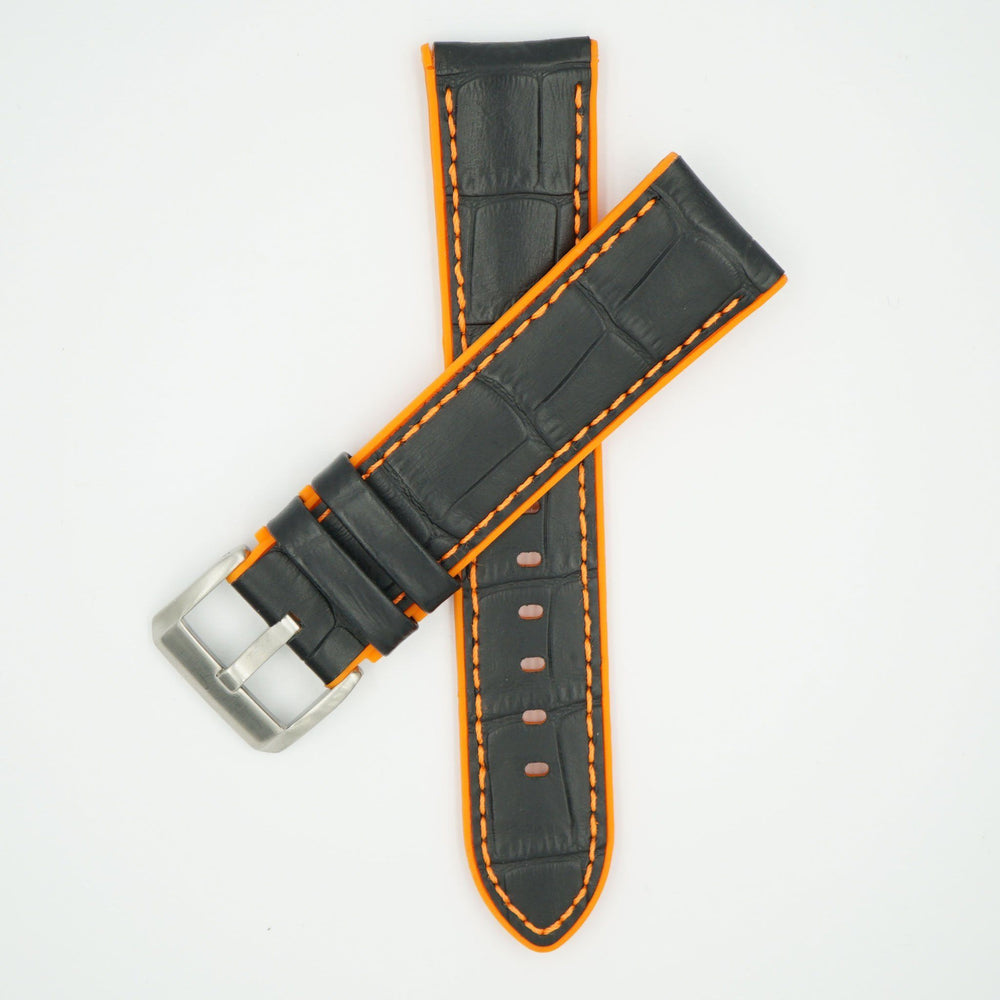 Leather Over Silicone Black/Orange Strap image