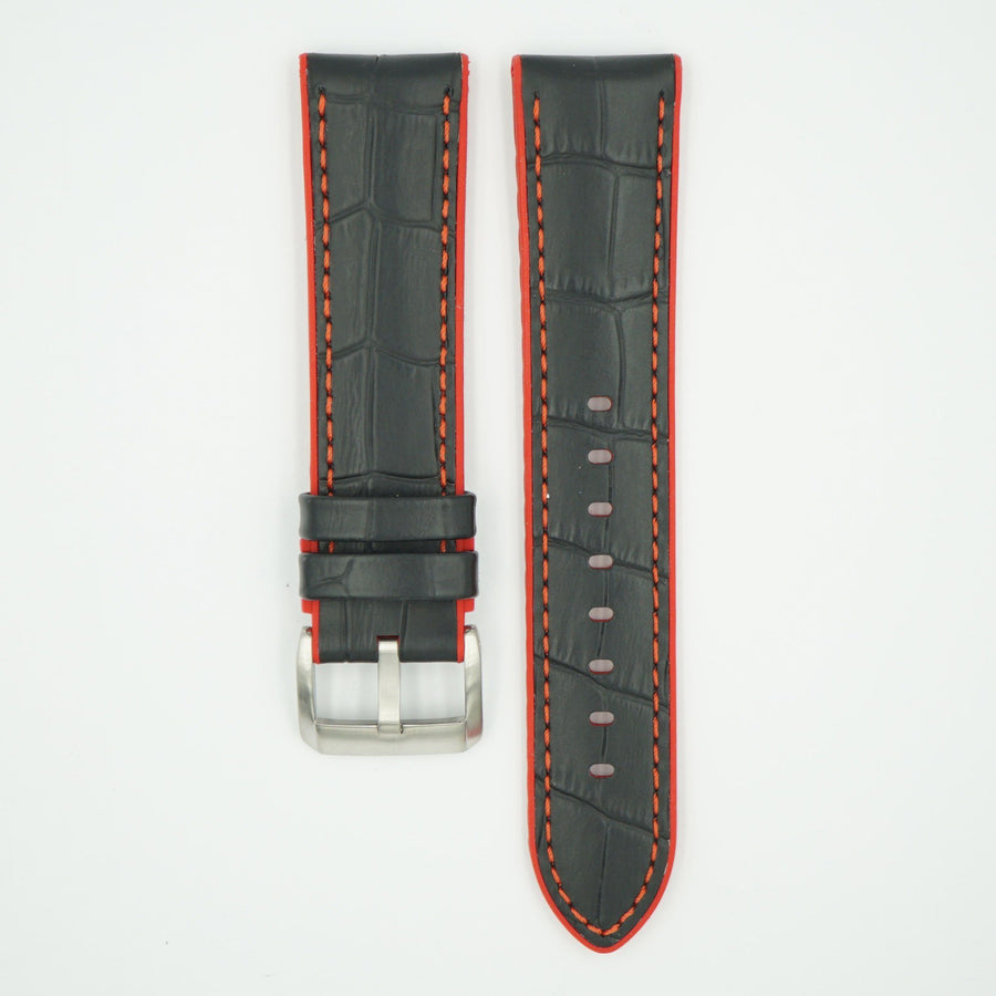 Leather Over Silicone Black/Red Strap image