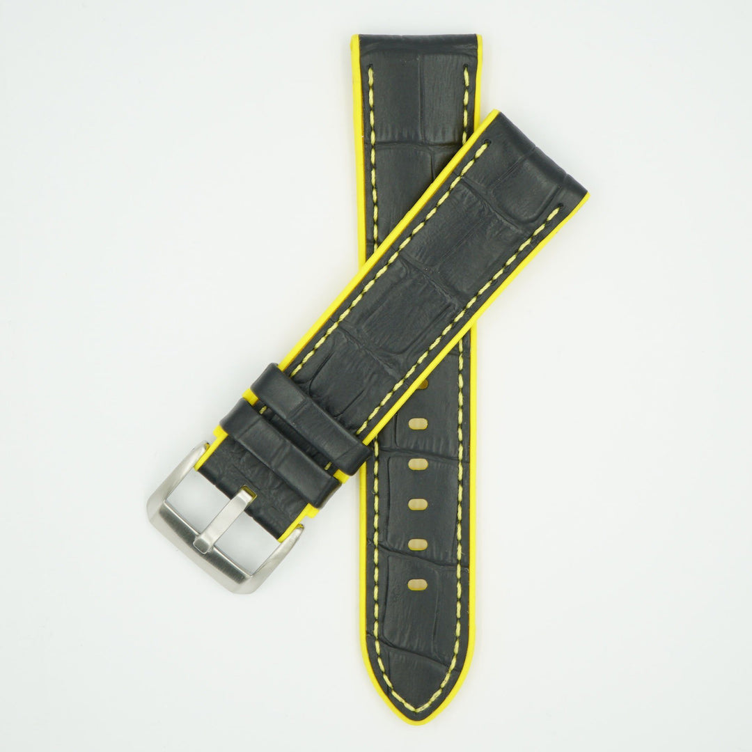 Leather Over Silicone Black/Yellow Strap image