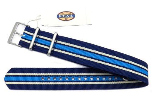 Genuine Fossil Stripe Navy Blue, White, and Light Blue Long Nylon 22mm Watch Strap