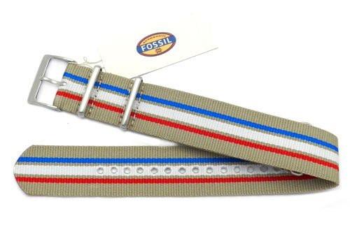 Genuine Fossil Stripe Beige, Red, White, and Blue Long Nylon 22mm Watch Strap