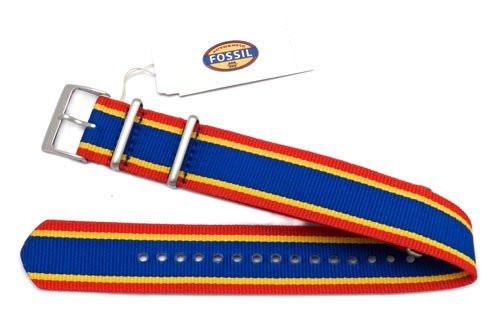 Genuine Fossil Stripe Red, Yellow, and Blue Long Nylon 22mm Watch Strap