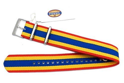 Genuine Fossil Stripe Red, Yellow, and Blue Long Nylon 22mm Watch Strap