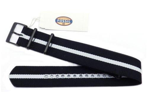 Genuine Fossil Stripe Black and White Long Nylon 22mm Watch Strap