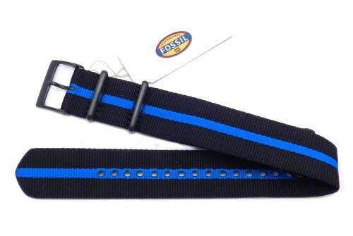 Genuine Fossil Stripe Black and Blue Long Nylon 22mm Watch Strap