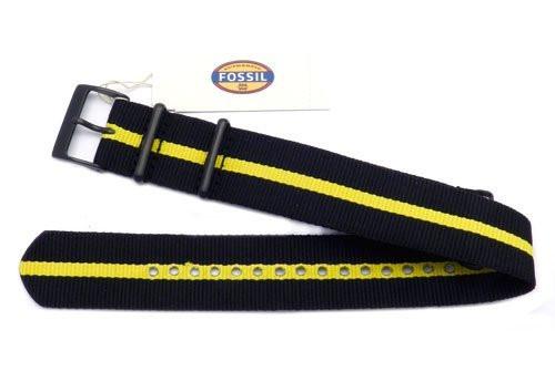 Genuine Fossil Stripe Black and Yellow Long Nylon 22mm Watch Strap